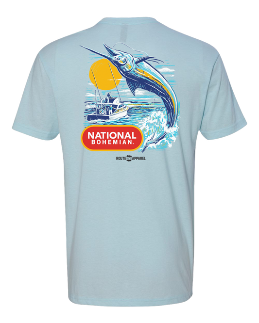 *PRE-ORDER* Natty Boh White Marlin Fishing (Ice Blue) / Shirt - Route One Apparel