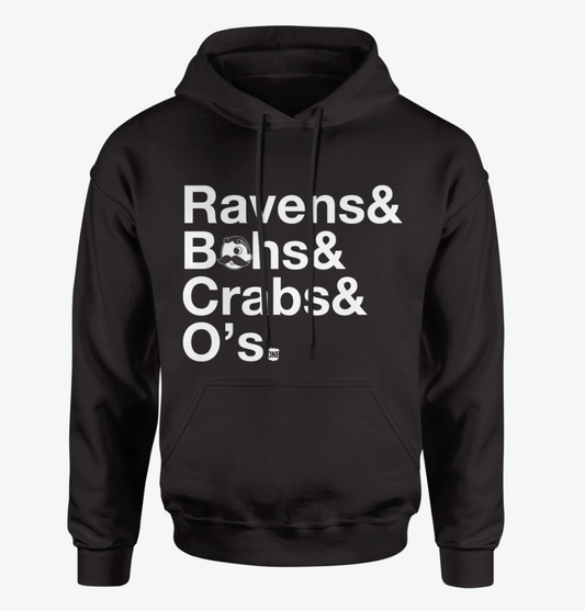 Ravens & Bohs & Crabs & O's Helvetica *With Natty Boh Logo* (Black) / Hoodie - Route One Apparel