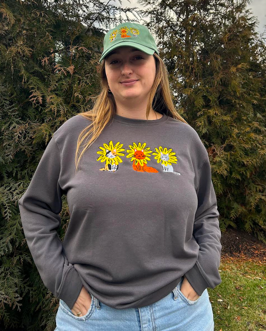 Black Eyed Susan Cats (Charcoal) / Crew Sweatshirt - Route One Apparel