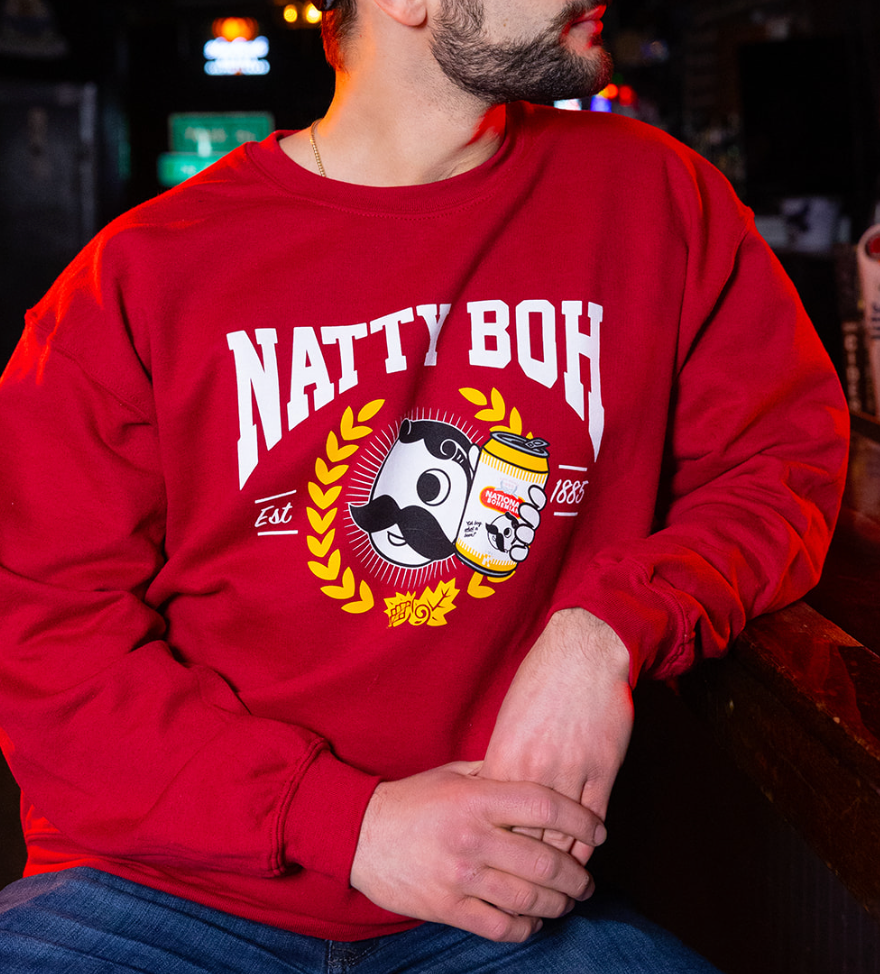 Varsity Natty Boh (Cardinal Red) / Crew Sweatshirt - Route One Apparel