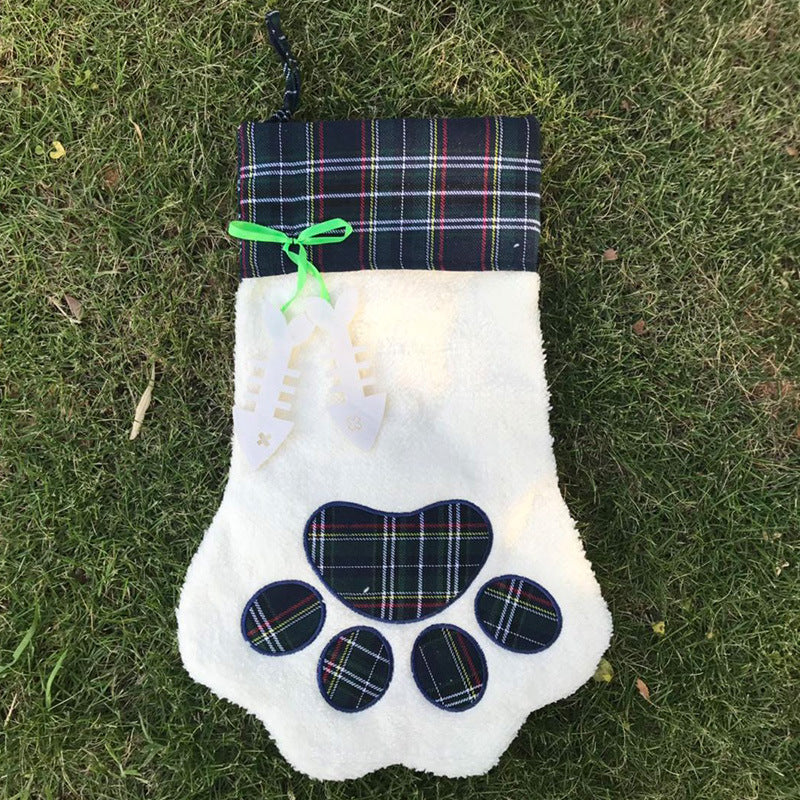 Route One Apparel - Plaid Paw with Fish Bone (Grey & White) / Christmas  Stocking