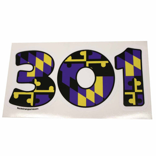 "301" Baltimore Football Purple & Gold Maryland Flag / Sticker - Route One Apparel