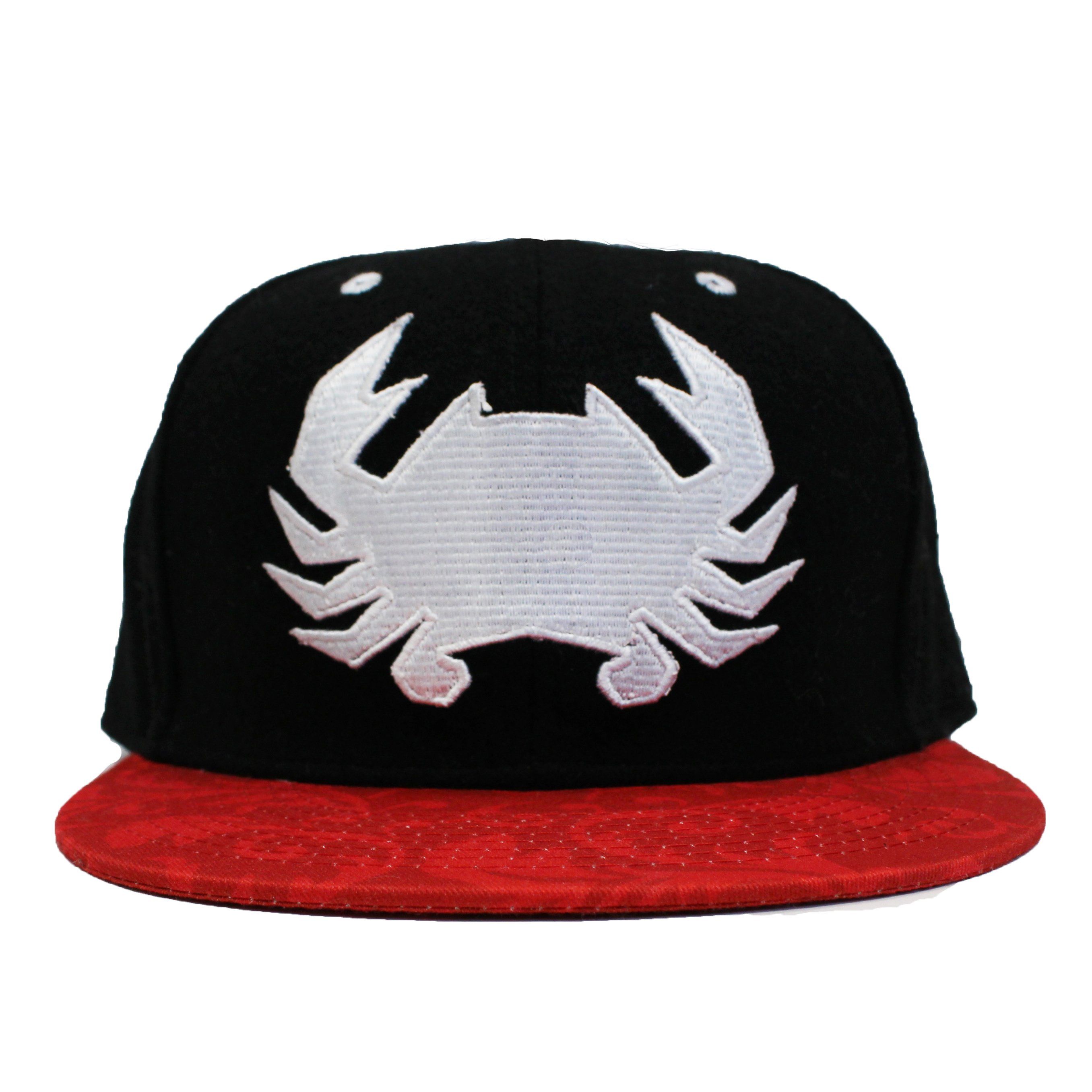 Geo Crab with Red Floral Brim (Black) / Canvas Snapback Hat - Route One Apparel