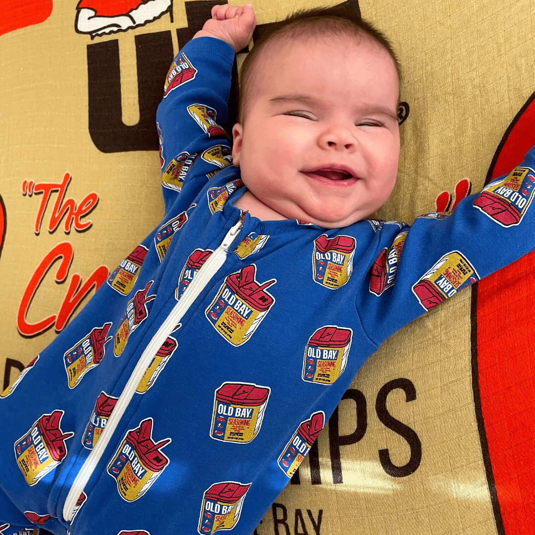 OLD BAY 3-D Can Pattern Long Sleeve (Blue) / Baby Footie Onesie - Route One Apparel