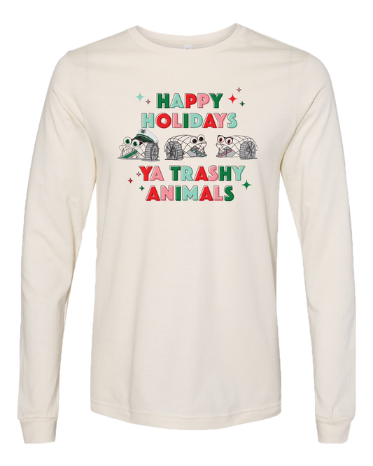 Happy Holidays Ya Trashy Animals (Natural) / Long Sleeve Shirt - Route One Apparel