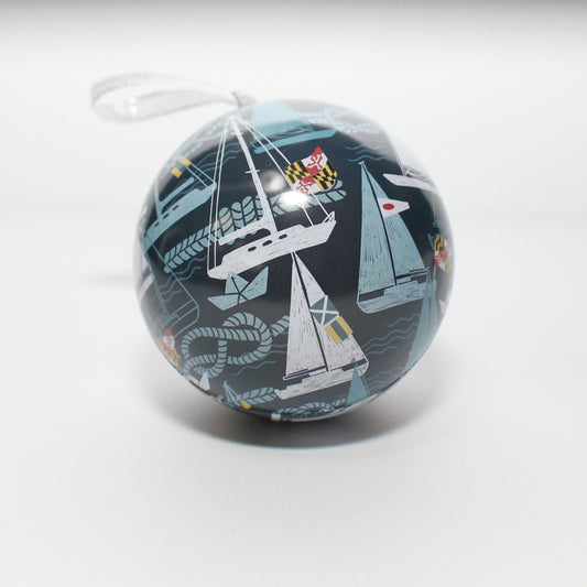 Sail Boat Seaborn Marylander  / Tin Ball Ornament - Route One Apparel