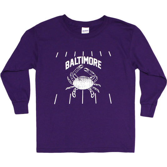 Baltimore Football Crab (Purple) / *Youth* Long Sleeve Shirt - Route One Apparel