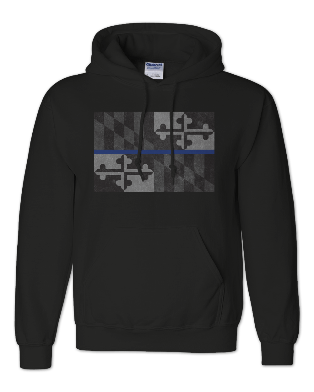 Maryland Flag Blue Line (Black) / Hoodie - Route One Apparel