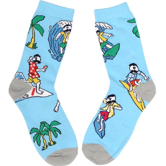 Surfer Boh with Cans and Palms (Light Blue) / Crew Socks - Route One Apparel