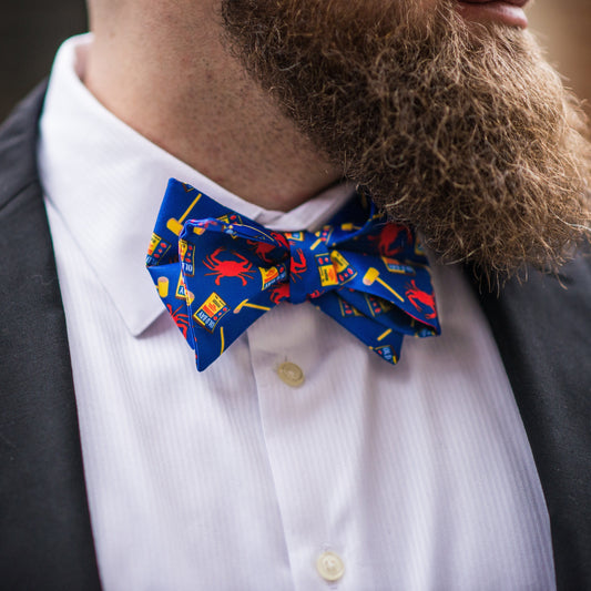 Crab, Mallet & Old Bay (Royal) / Self-Tie Bow Tie - Route One Apparel