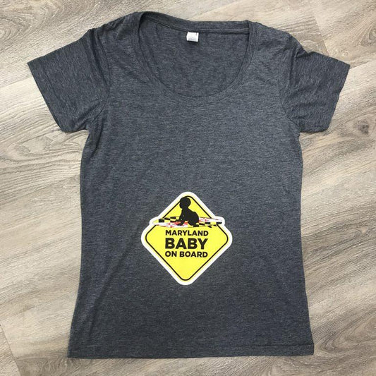 Maryland Baby On Board (Heather Dark Grey) / Ladies Scoop Neck Shirt - Route One Apparel