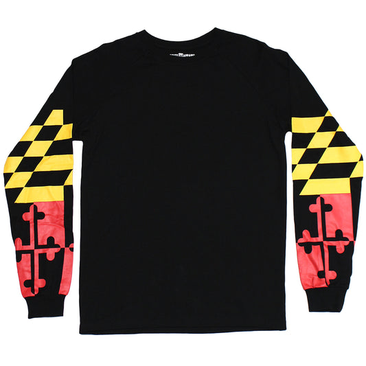 Maryland Flag Sleeve Print (Black) / Long Sleeve Shirt - Route One Apparel