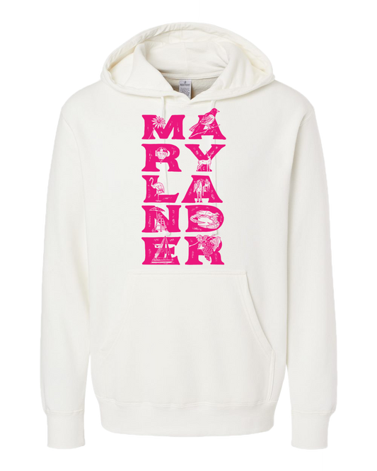 Marylander Stacked (White) / Hoodie - Route One Apparel