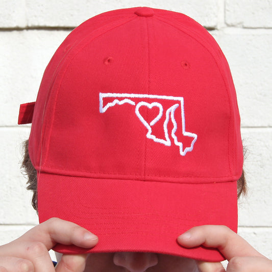 Maryland State Outline with Heart (Red) / Baseball Hat - Route One Apparel