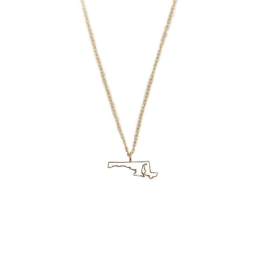 Dainty Outline State of Maryland (Gold) / Necklace - Route One Apparel