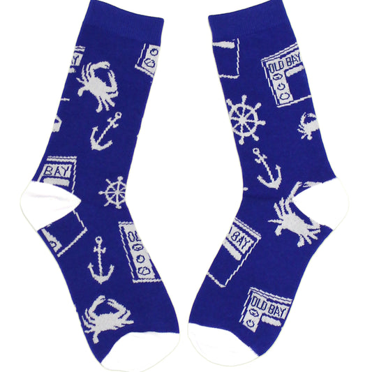 Nautical Crab, Anchor & Old Bay (Navy) / Crew Socks - Route One Apparel
