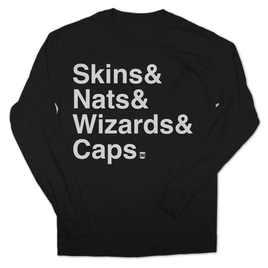 Route One Apparel Skins & Nats Wizards Caps Helvetica (Black) / Long Sleeve Shirt - X-Large Black