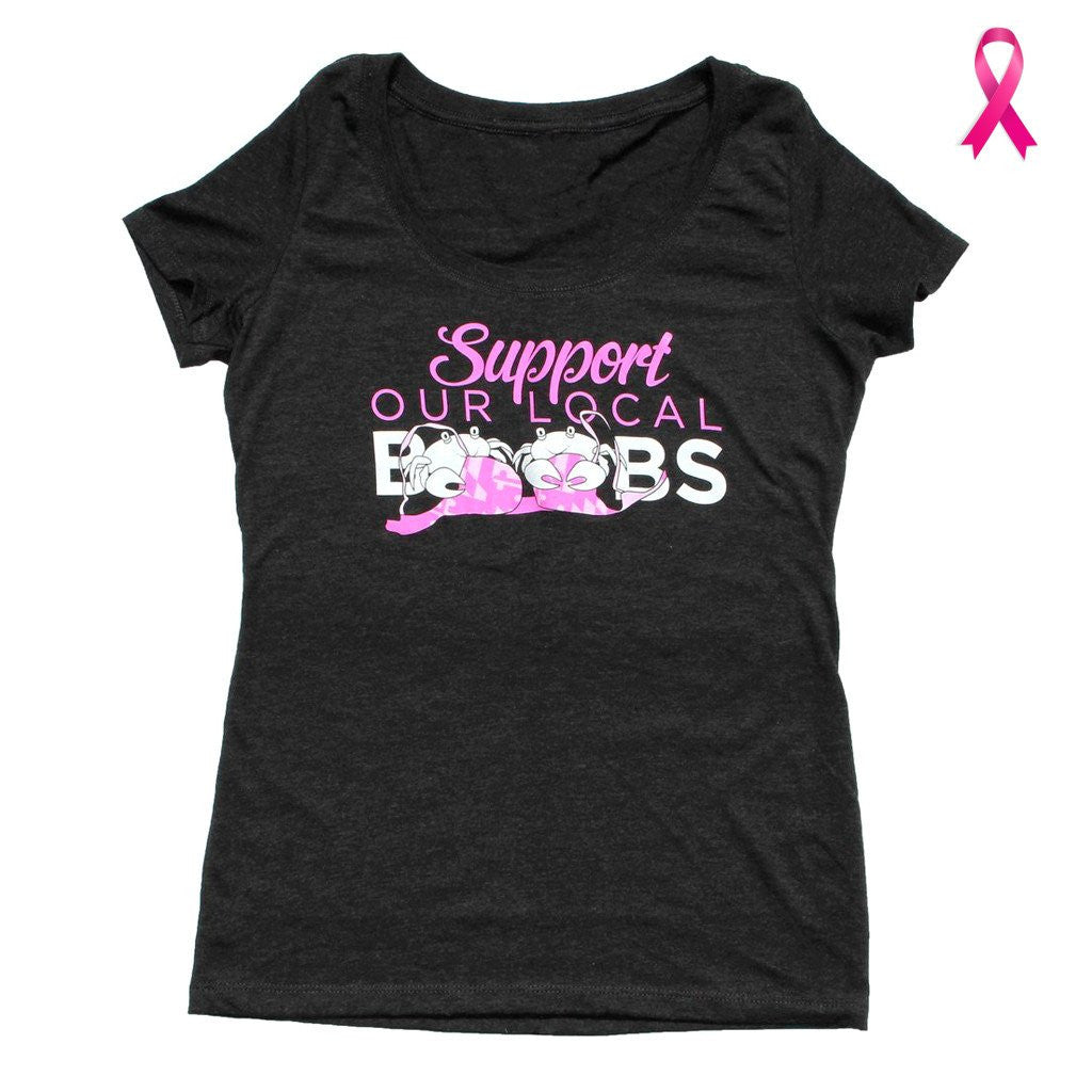 Support Our Local Boobs Crabby Bra (Vintage Black) / Ladies Scoop Neck  Shirt