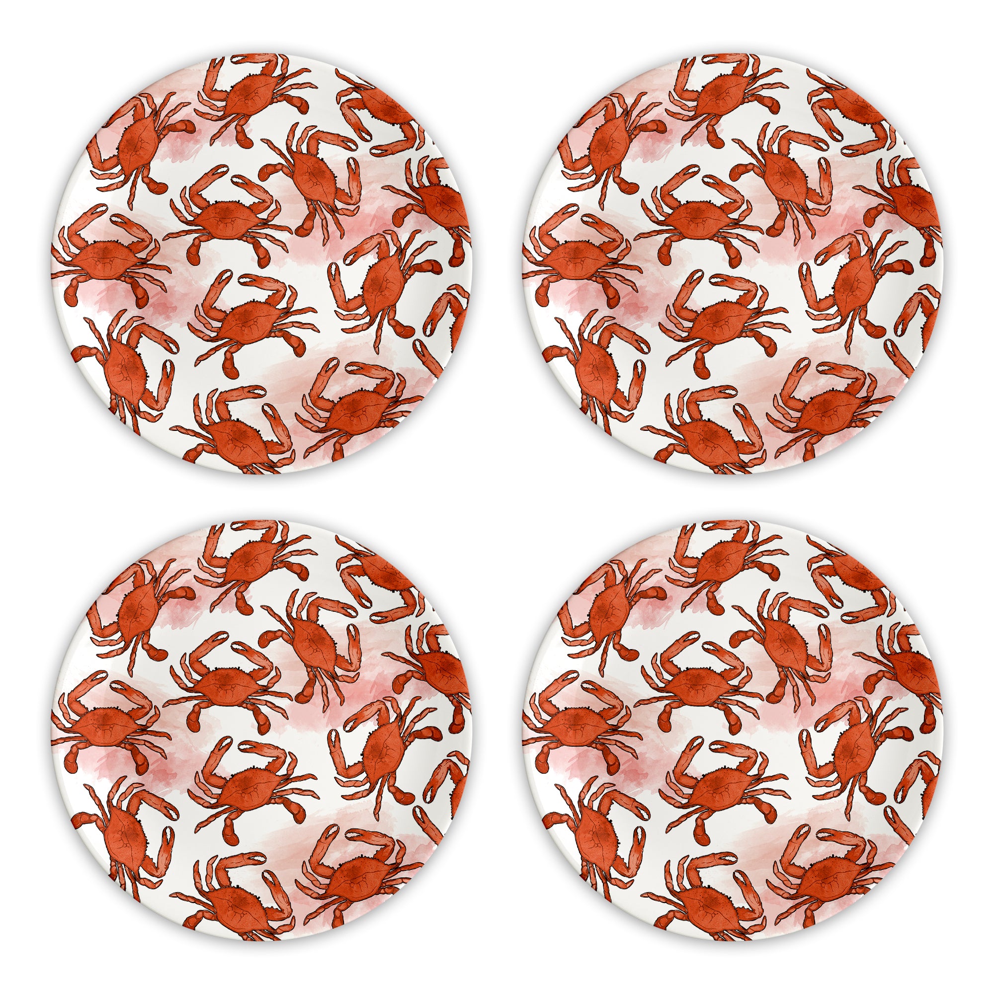 Watercolor Red Crab Pattern (White) / Plate - Route One Apparel