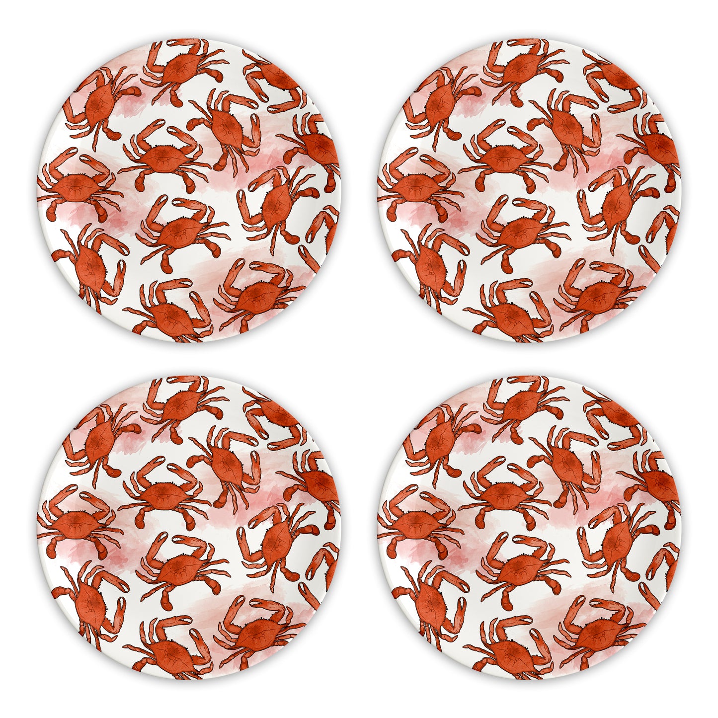 Watercolor Red Crab Pattern (White) / Plate - Route One Apparel