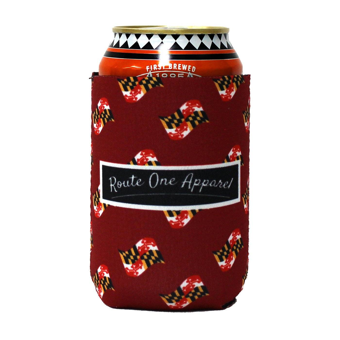 Waving Maryland Flag Pattern (Sky Blue, Grey, Yellow, & Burgundy) / Can Cooler *BUNDLE SET* - Route One Apparel