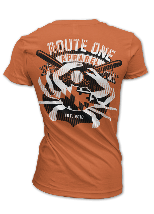 Route One Apparel Baltimore Baseball Flag & Crab (Orange) / Ladies Shirt - Route One Apparel