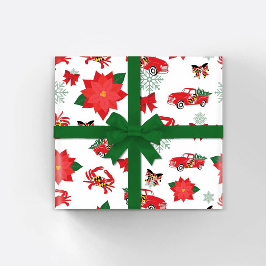 Maryland Poinsettia Pattern (White) / Gift Wrap - Route One Apparel