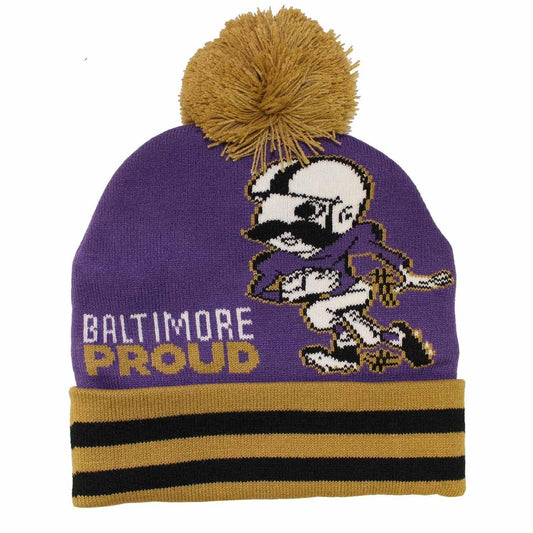 Baltimore Proud Natty Boh Running Back (Purple w/ Gold Pom) / Knit Beanie Cap - Route One Apparel
