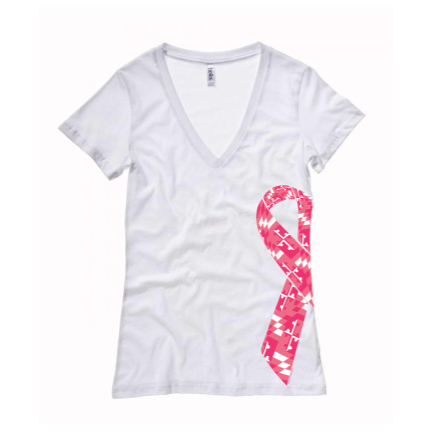 Maryland Breast Cancer Ribbon Awareness (White) / Ladies V-Neck Shirt - Route One Apparel