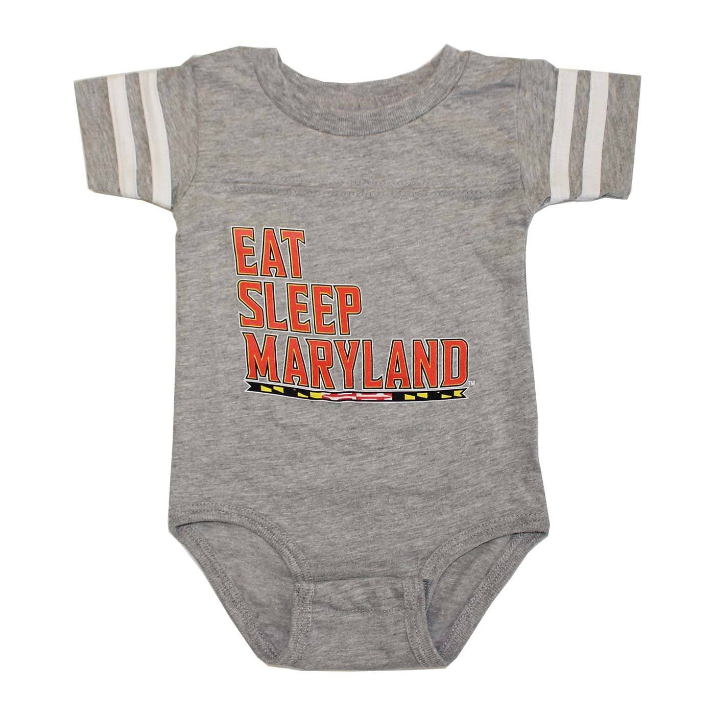 "Eat, Sleep, Maryland" UMD (Grey w/ White Stripes) / Baby Onesie - Route One Apparel