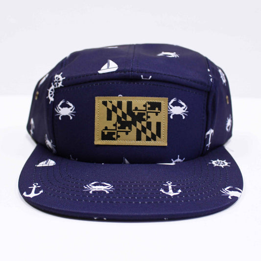 Nautical Crab & Anchor Design (Navy) / 5-Panel Hat - Route One Apparel