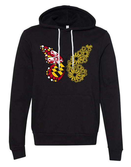 Maryland Flag & Black Eyed Susan Butterfly (DTG Black) / Hoodie - Route One Apparel