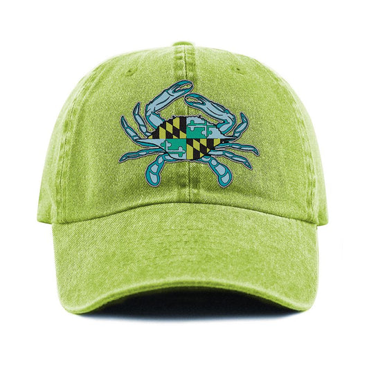 Lime Green Maryland Flag Crab / Baseball Hat - Route One Apparel