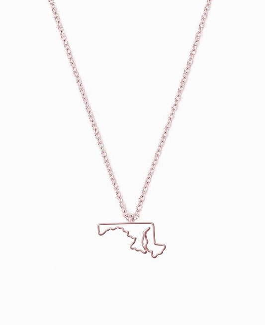 Dainty Outline State of Maryland (Rose Gold) / Necklace - Route One Apparel