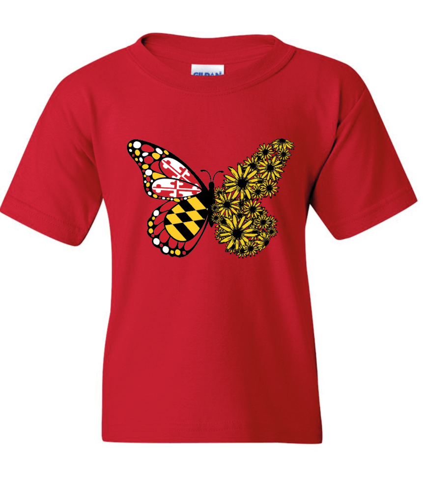Maryland Flag & Black Eyed Susan Butterfly (Red) / *Youth* Shirt - Route One Apparel