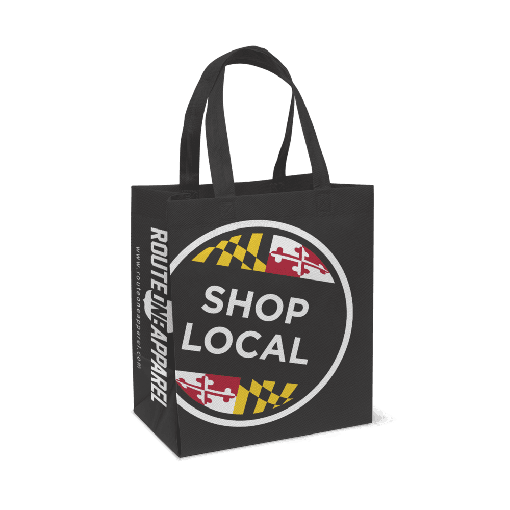 Route One Apparel Shop Local Shop Small Maryland Black Reusable Shopping Bag