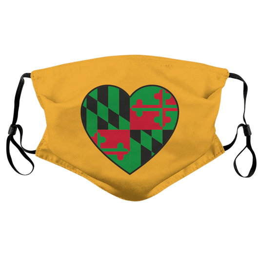 Red and Green Maryland Flag Heart (Yellow) / Face Mask - Route One Apparel