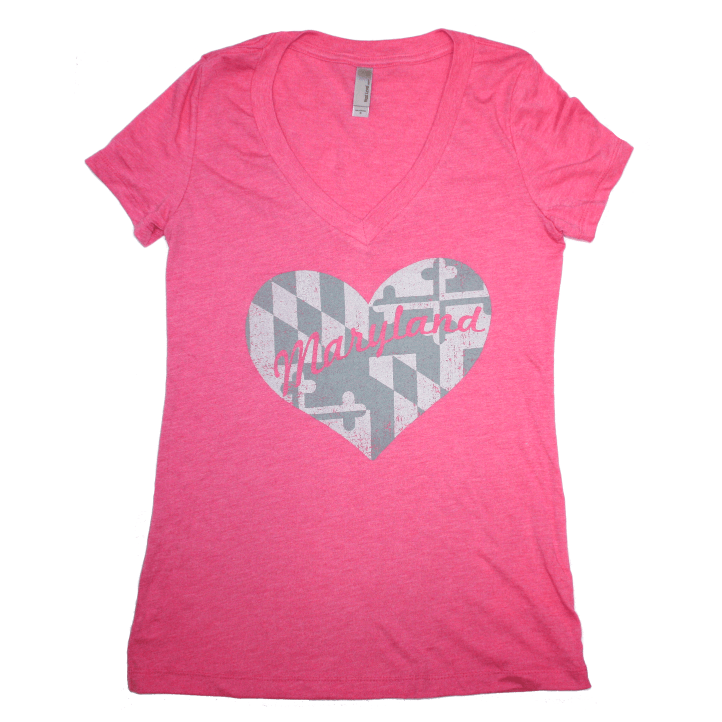 Maryland in My Heart (Pink) / Ladies Deep V-Neck Shirt - Route One Apparel