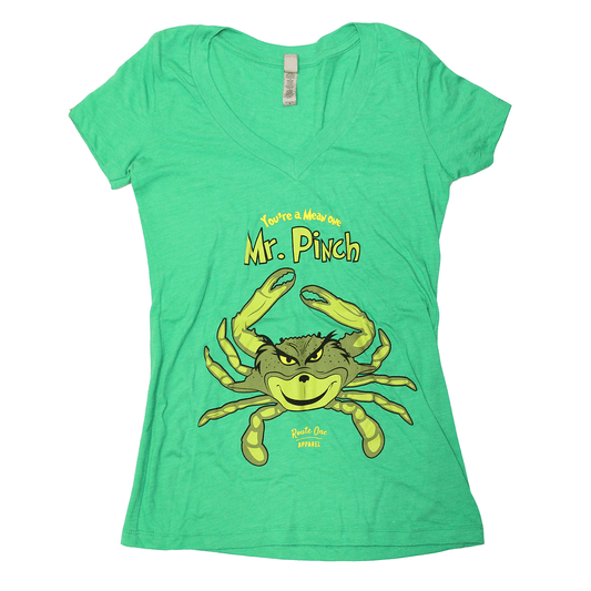 Mr. Pinch (Green) / Ladies Sporty V-Neck Shirt - Route One Apparel