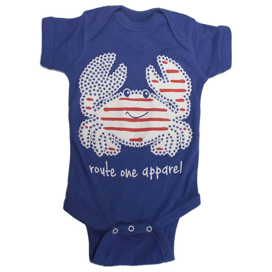 Stars & Stripes Crab (Royal Blue) / Baby Onesie - Route One Apparel