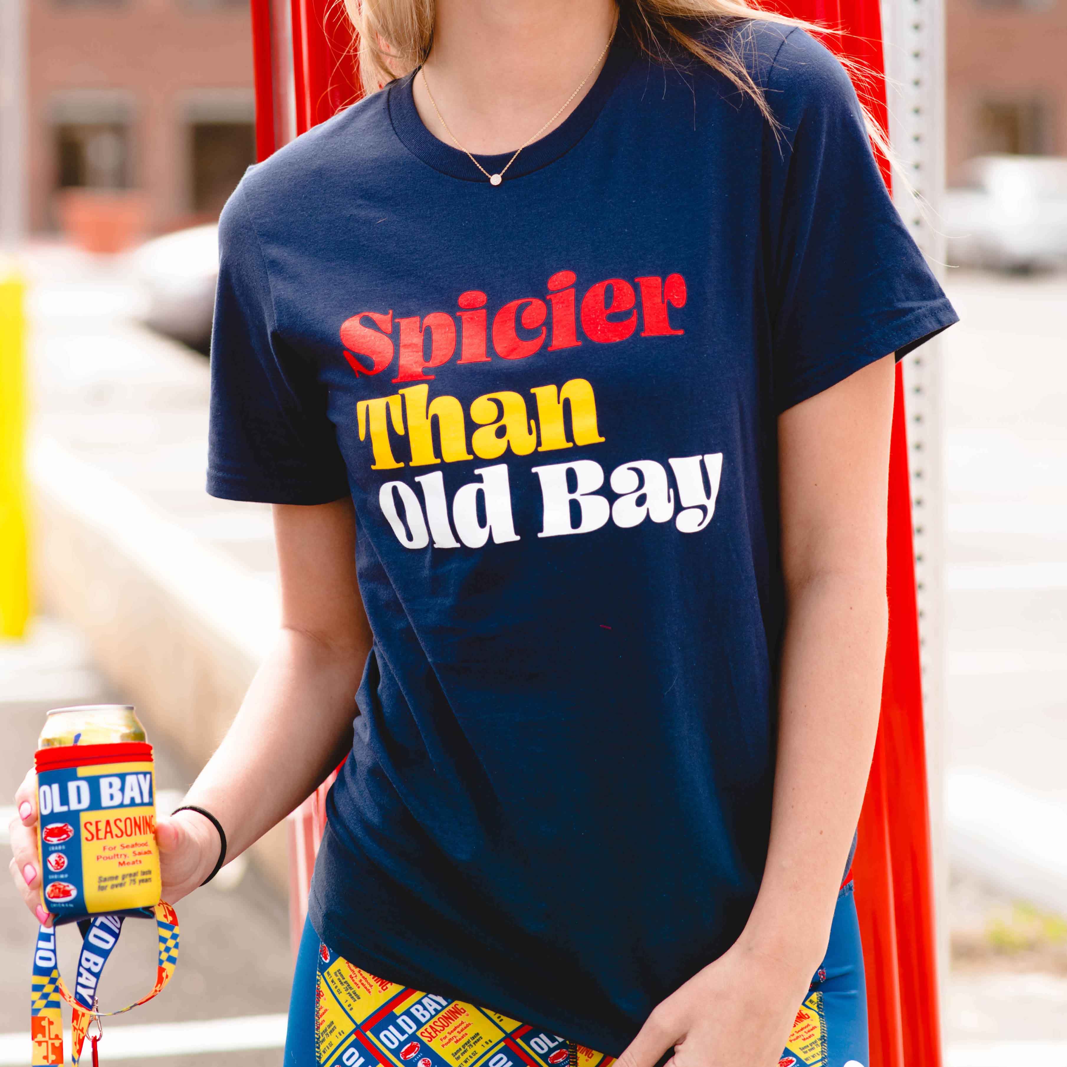 Spicier Than OLD BAY | / Apparel Route (Navy) One Shirt