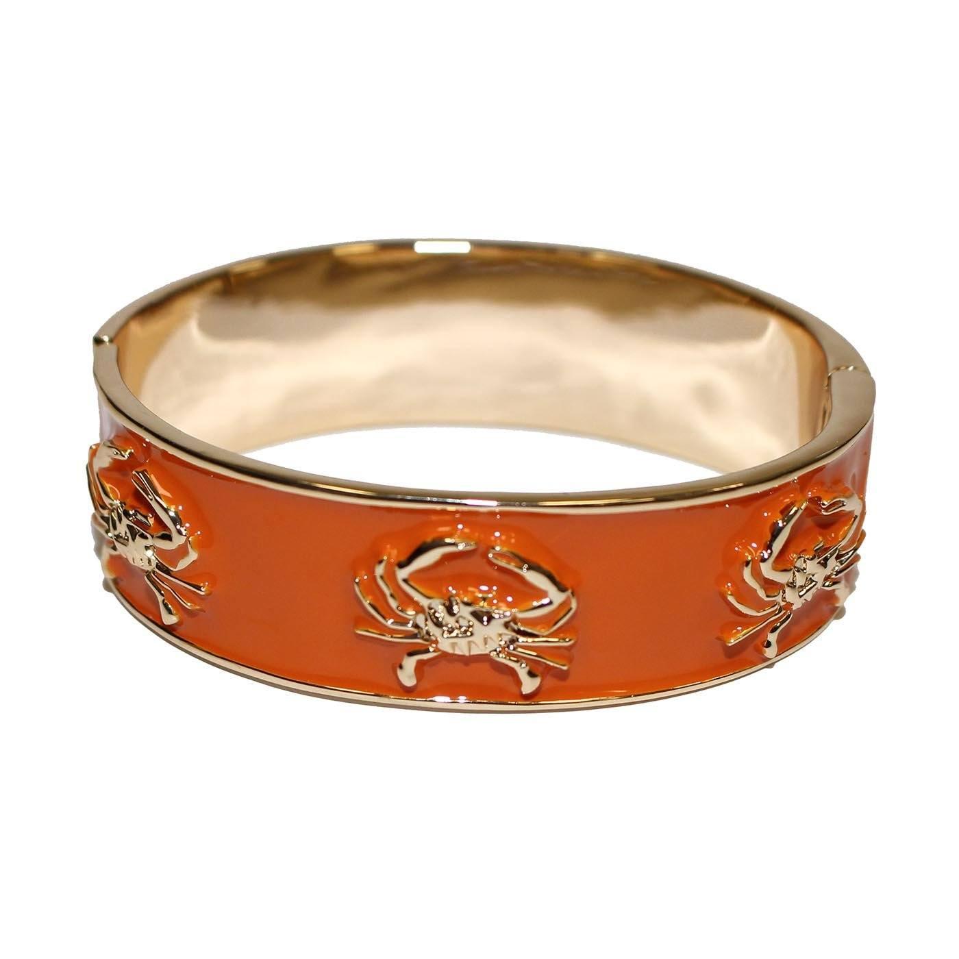 Crab Bracelet (Orange/Gold) / Enamel Bangle Bracelet