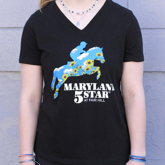 Maryland 5 Star Sky Black Eyed Susans (Black) / Ladies Shirt - Route One Apparel