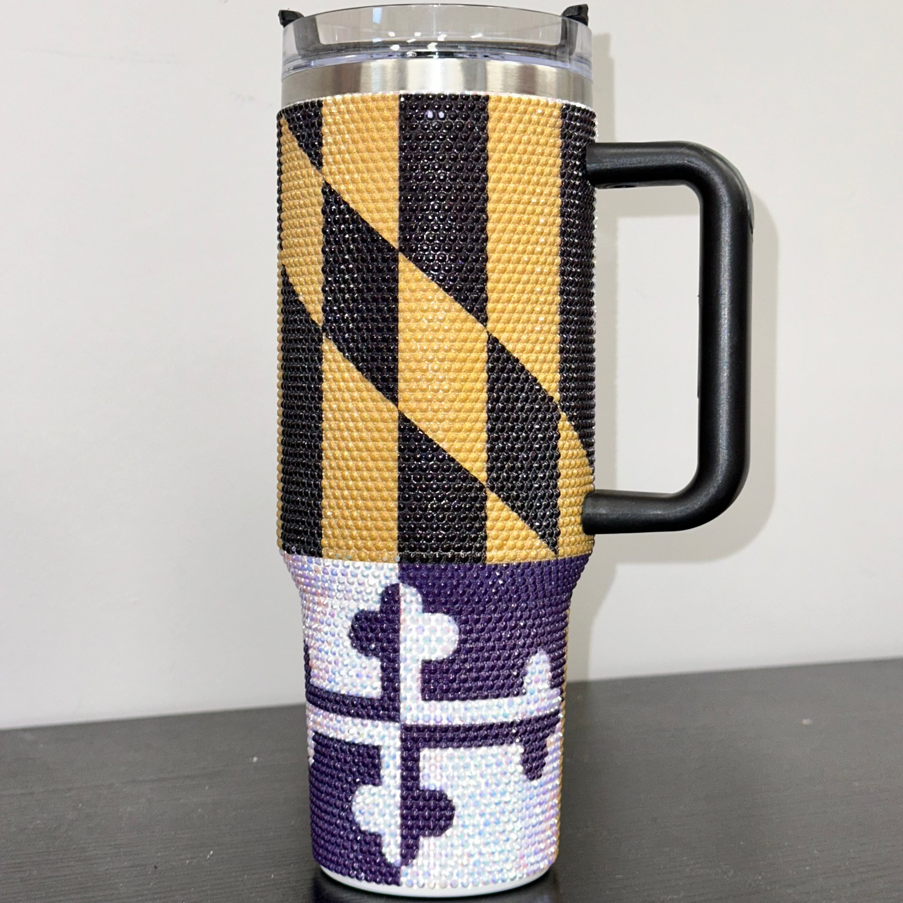 Purple Rhinestone Maryland Flag / 40 oz Tumbler with Handle