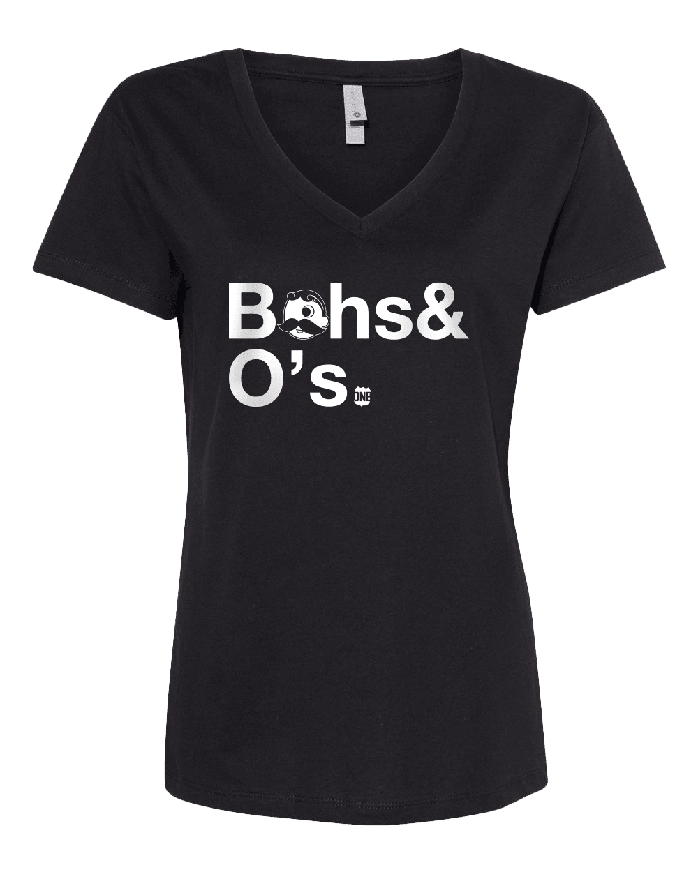 Bohs & O's Helvetica *With Natty Boh Logo* (Black) /  Ladies V-Neck Shirt