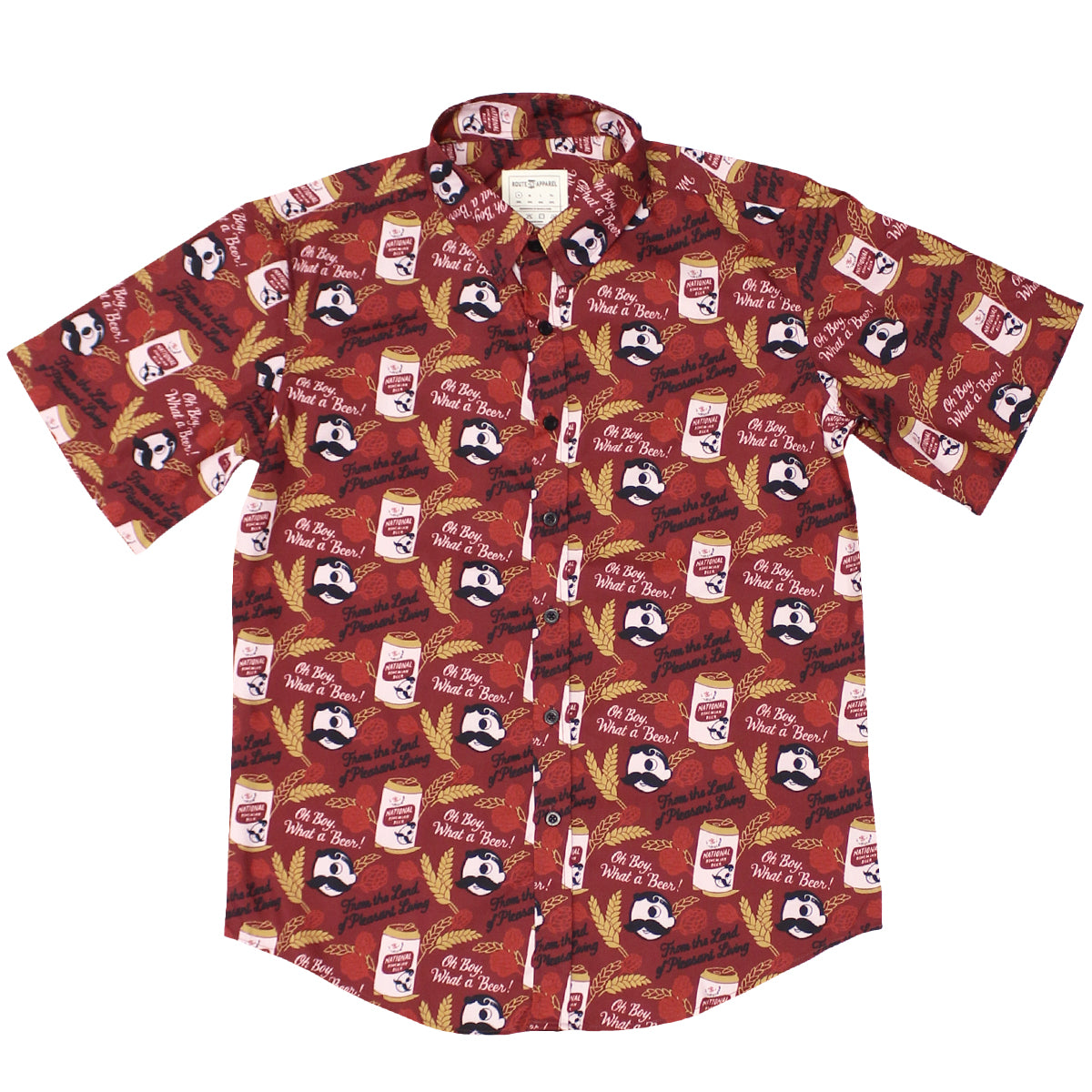 National Bohemian Hops & Can Pattern (Burgundy) / Hawaiian Shirt - Route One Apparel