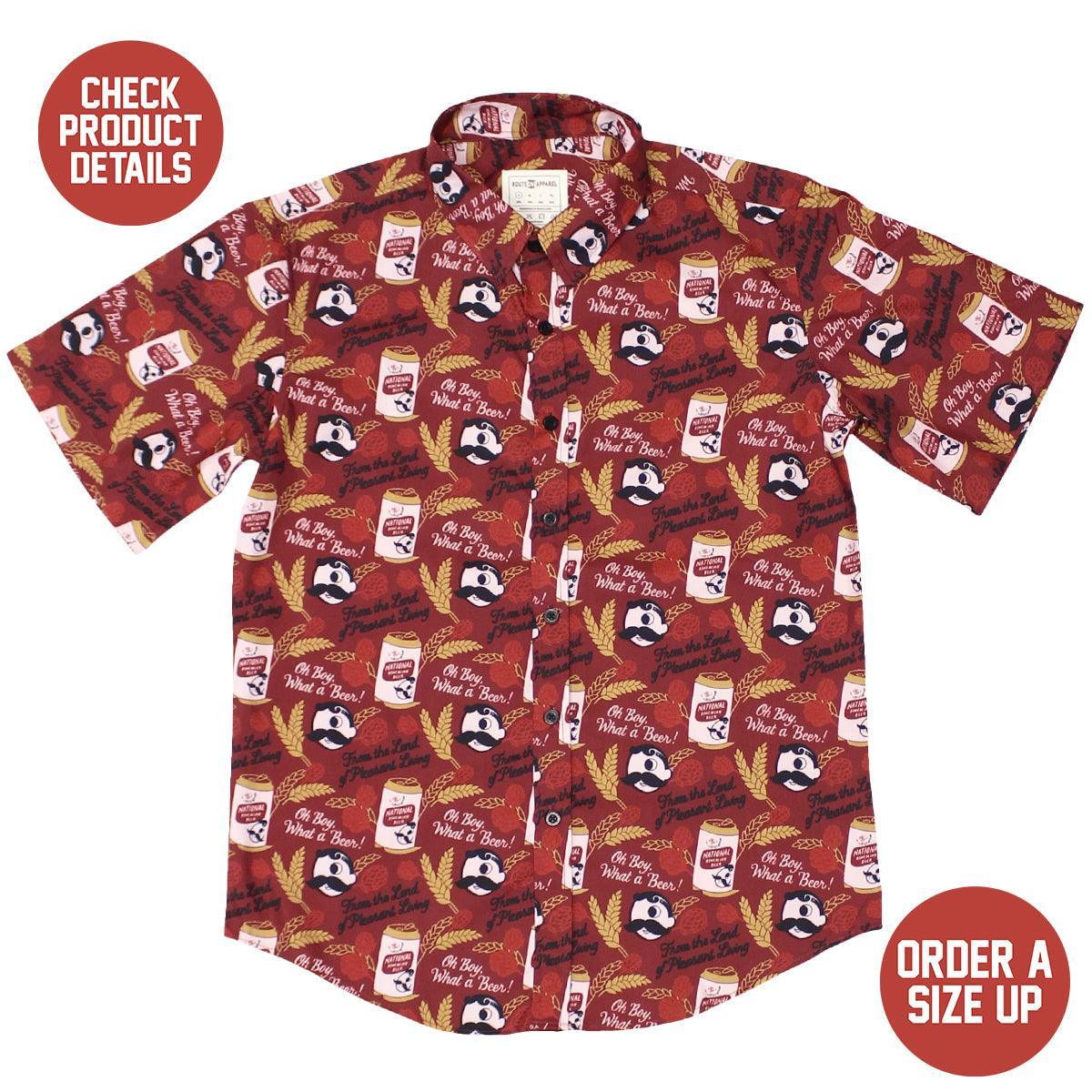 National Bohemian Hops & Can Pattern (Burgundy) / Hawaiian Shirt - Route One Apparel