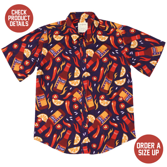 Can't Get Enough OLD BAY Hot Sauce / Hawaiian Shirt - Route One Apparel