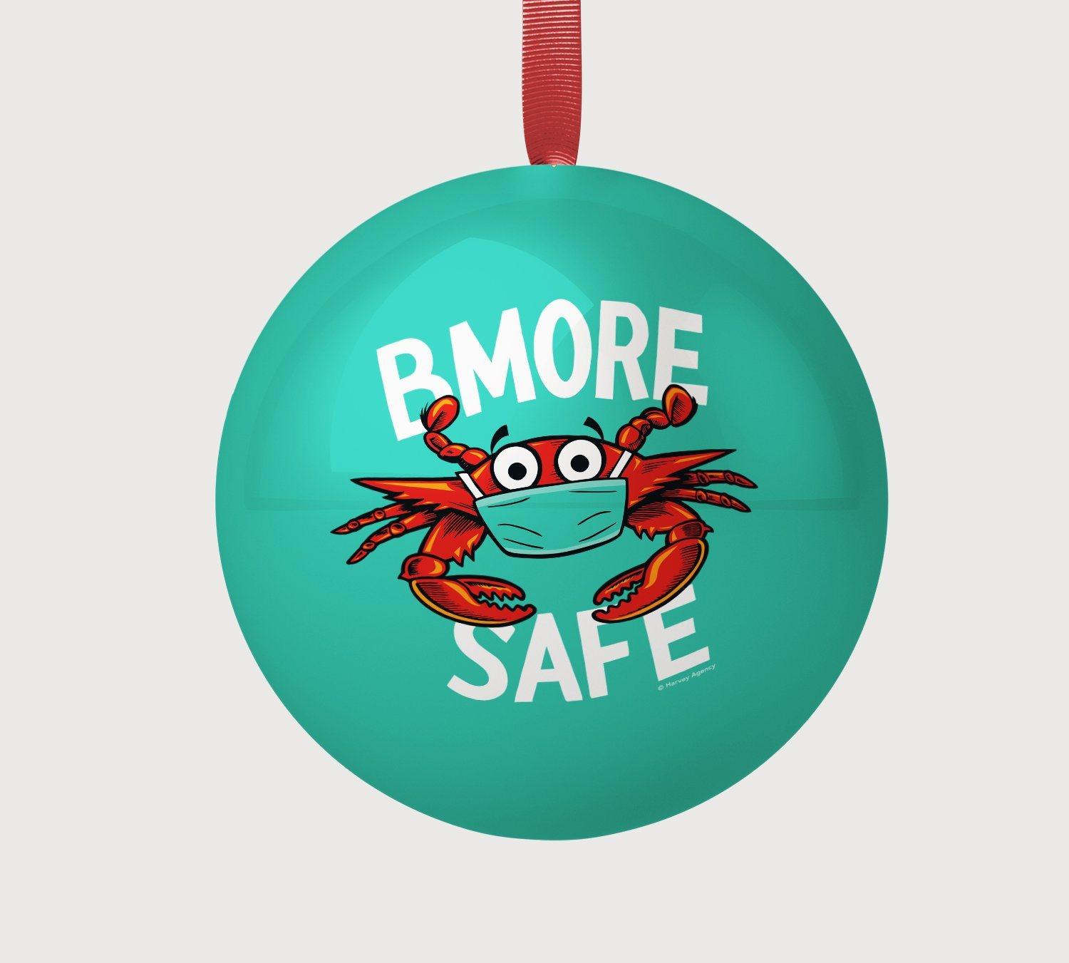 Crab BMORE Safe (Teal) / Tin Ball Ornament