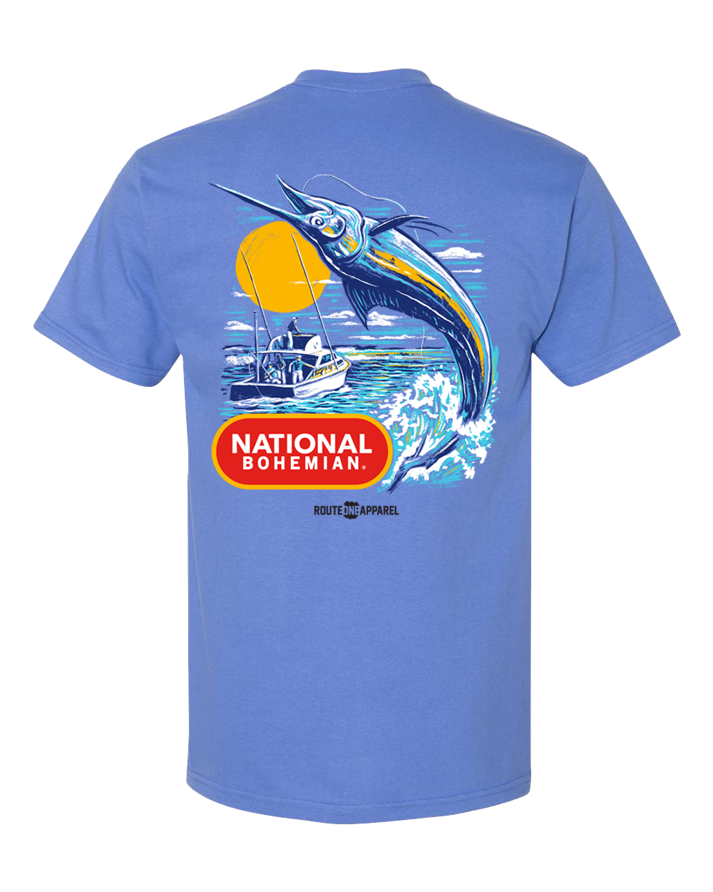 *PRE-ORDER* Natty Boh White Marlin Fishing (Flo Blue) / Shirt - Route One Apparel